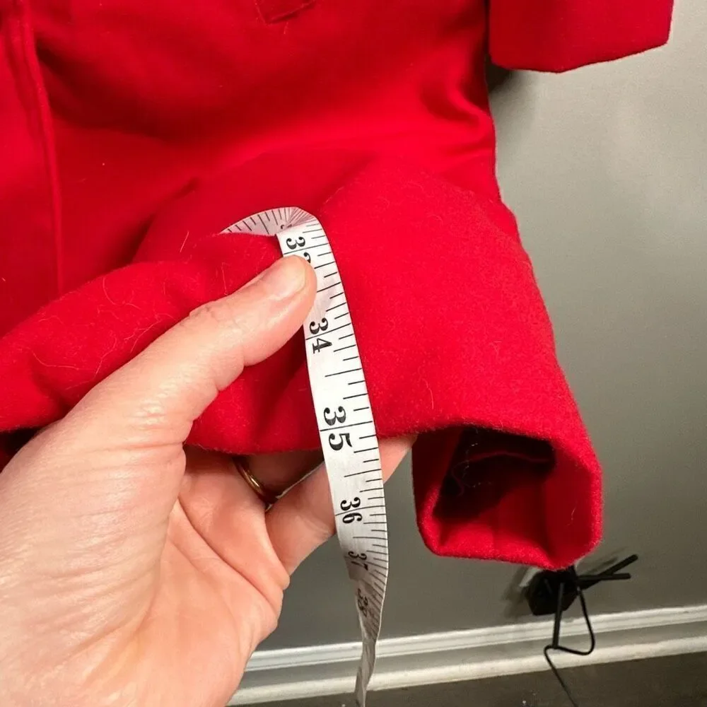 Gymboree red wool blend long waist pea coat girls size large 10-12